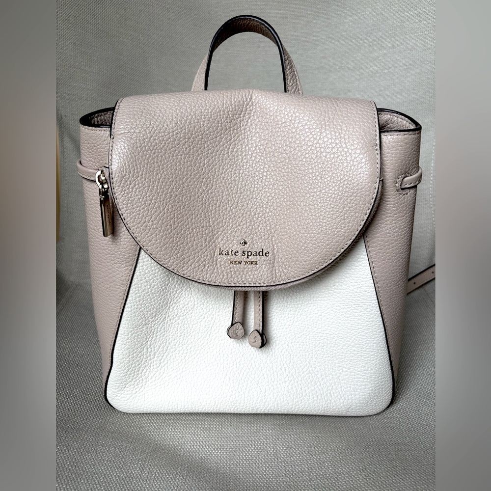 Kate Spade Leila Beige and White Leather Backpack